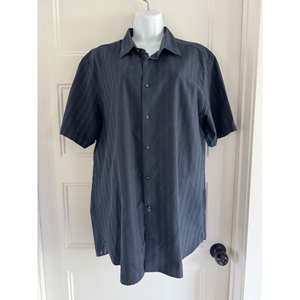 Ted Baker London Mens Navy Blue Stripe Short Sleeve Button Up Shirt Size XL - Picture 2 of 10